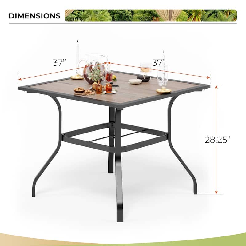 MAISON ARTS 5-Piece Patio Dining Set, 37 Inch Square Metal Table and 4 Textilene Fabric Padded Armchairs