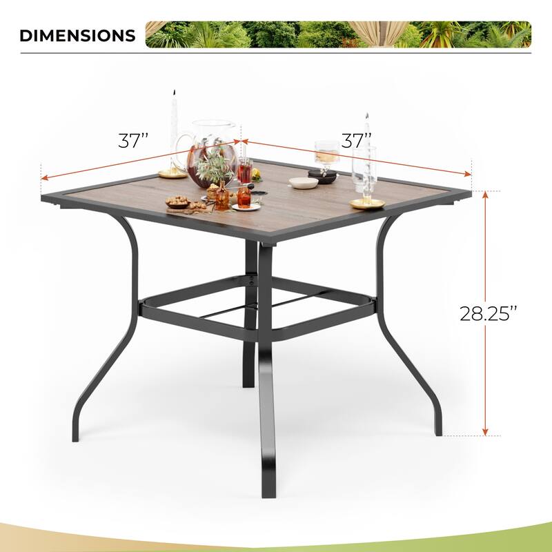 5-Piece Patio E-coating Dining Set of 4 Stackable Chairs & 1 Umbrella Hole Metal Table