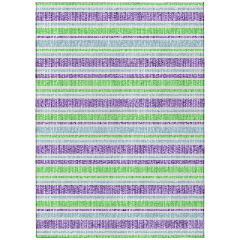 Machine Washable Indoor/ Outdoor Multi Cabana Stripe Chantille Rug