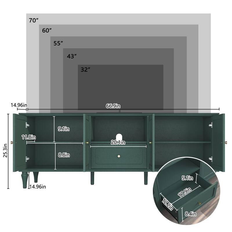 67" Mid-Century TV Stand for TVs up to 75", Green