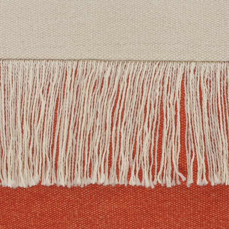 20" Orange and White Fringe Color Block Square Throw Pillow