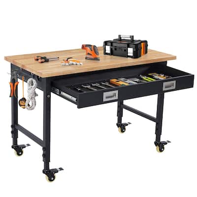 Heavy Duty Adjustable Height Workbench with Casters and Drawer - 48"x24"