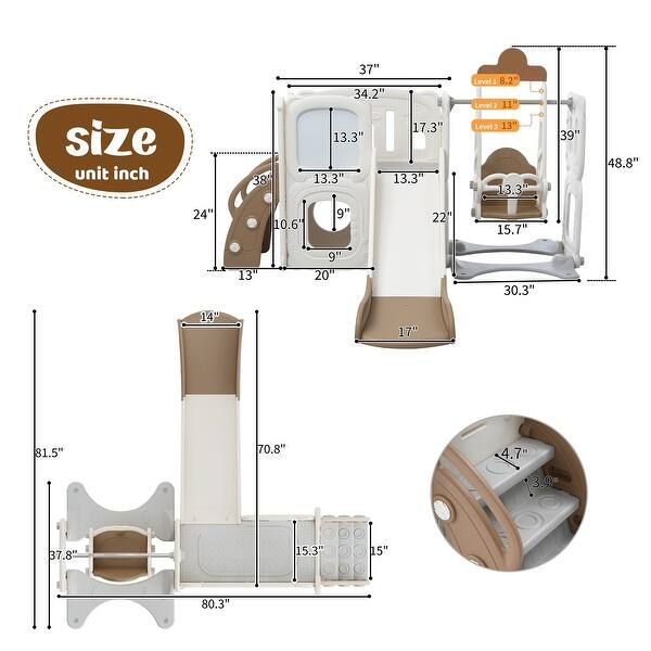dimension image slide 0 of 2, 5 in 1 Toddler Slide and Swing Set, Kids Playground Climber Slide Playset with Drawing Whiteboard, , Freestanding Combination