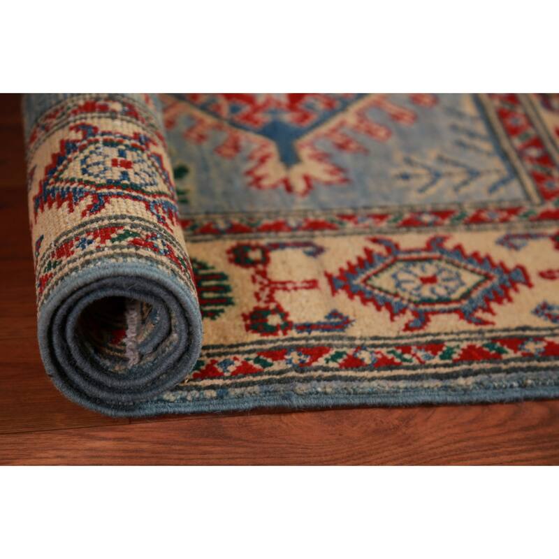 Blue Kazak Accent Rug Traditional Hand-Knotted Wool Carpet - 2'8"x 4'0"