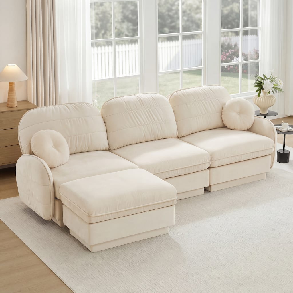 GDFStudio Eira Sterling 105" Oversize Chenille L-Shaped Sofa with Movable Ottoman, Deep Seat