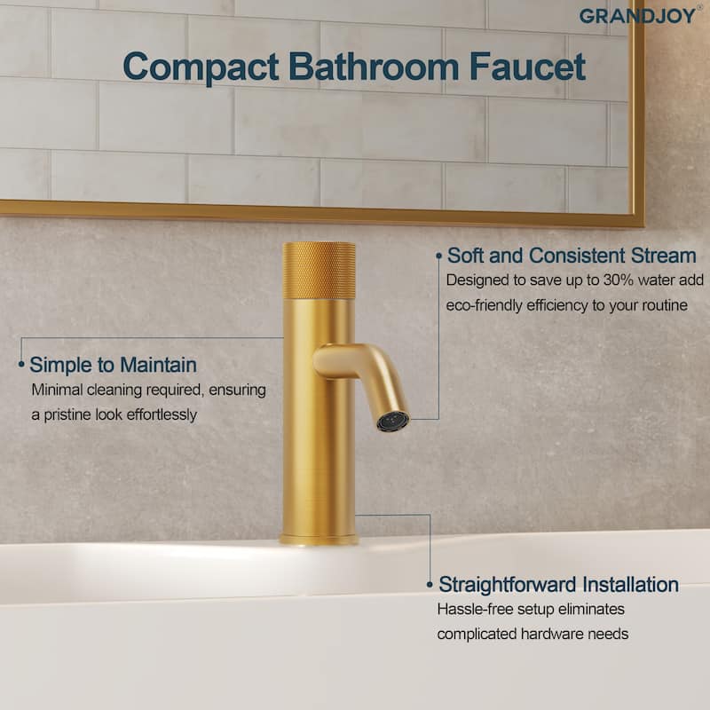GRANDJOY Low-Arc Single Handle Vessel Sink Faucet with Pop-Up Drain, Compact Bathroom Design
