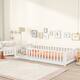 Twin/Full/Queen size Floor Platform Bed with Fence and Door for Kids, Toddlers