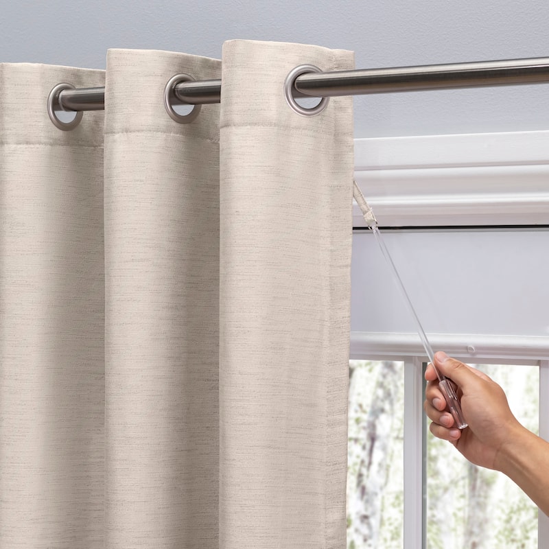Premium Grasscloth Soft Sheen Grommet Short Curtain Panel w/ Pull Wand