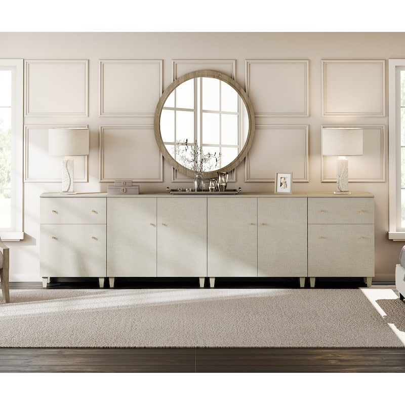 Wood Dresser with 2 Drawers and 4 Cabinets for Bedroom, 118" Wide