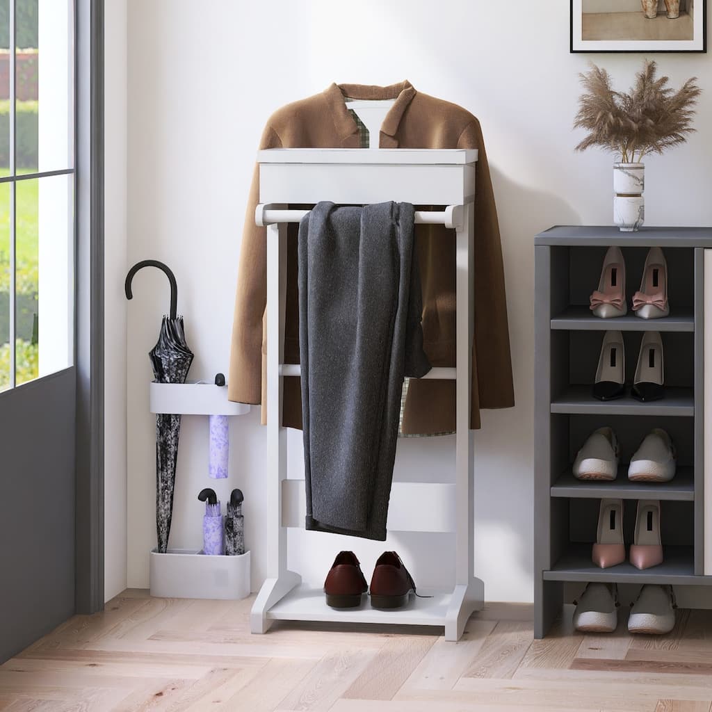 Modern Minimalist Coat Rack with Portable Clothing Rack, Storage Shelf, White Finish, for Entrance and Hallway, Living Room