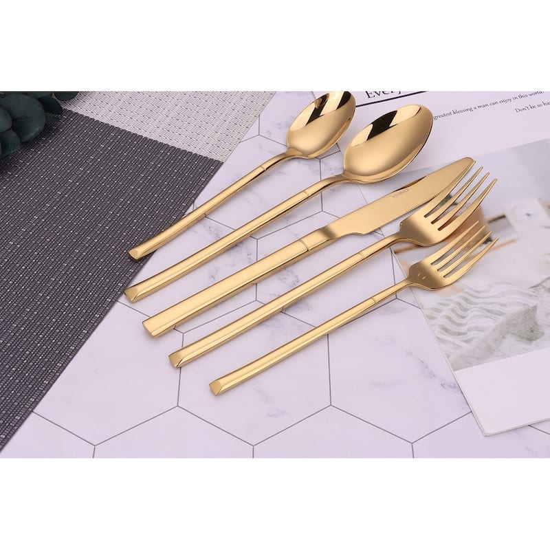 20 Pc Flatware Set Simple Gold - Service For 4 - 20 Pc