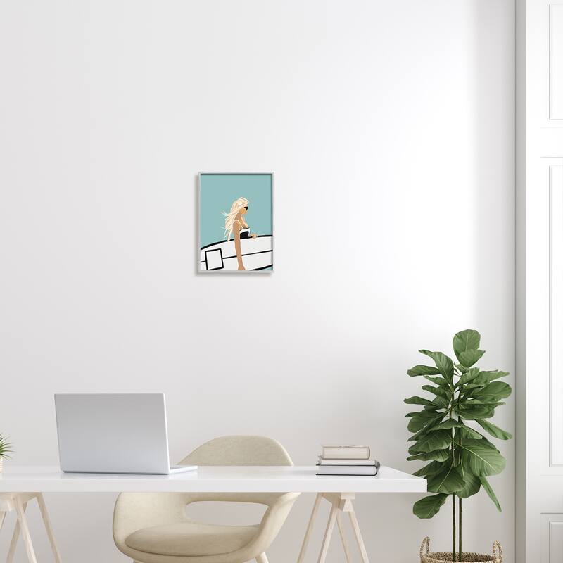 Stupell Woman Carrying Surf Board Windblown Beach Hair Framed Wall Art, Design by Amelia Noyes
