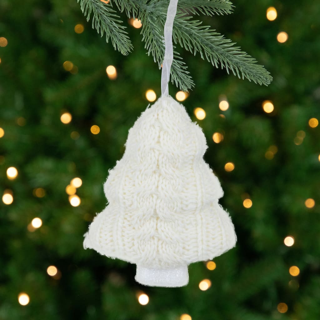 6" Cream Cable Knit Christmas Tree Shaped Ornament
