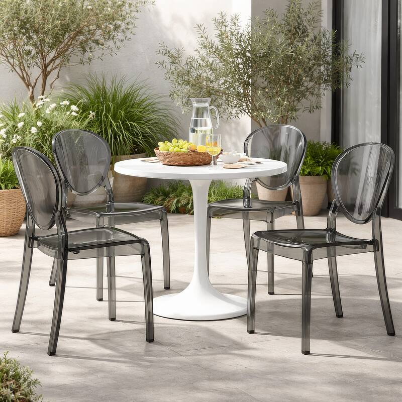 Outdoor Dining Chair Set of 4, Oval Back, Smoke Gray Transparent