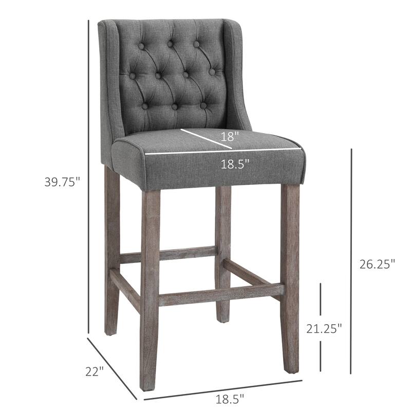 Counter Height Bar Stools Set of 2, Kitchen Island Stools with Tufted Back, Armless Upholstered Dining Chair with Footrest