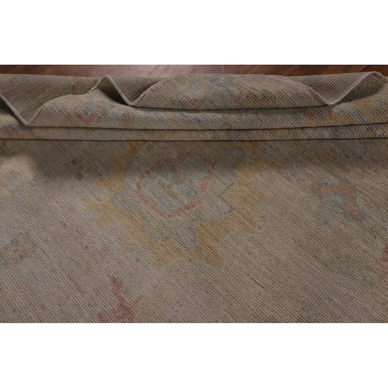 Vegetable Dye Oushak Turkish Rug Hand-Knotted Dining Room Wool Carpet - 9'0"x 12'1"