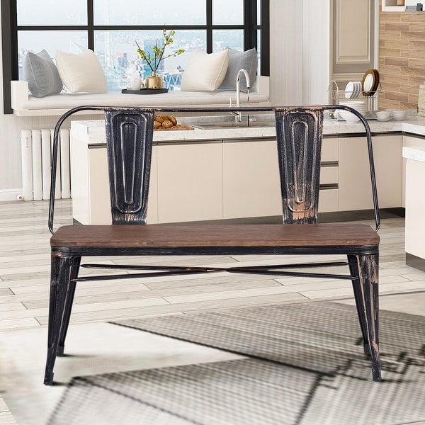 Nestfair Black Rustic Vintage Style Distressed Dining Table Bench Overstock 31960479