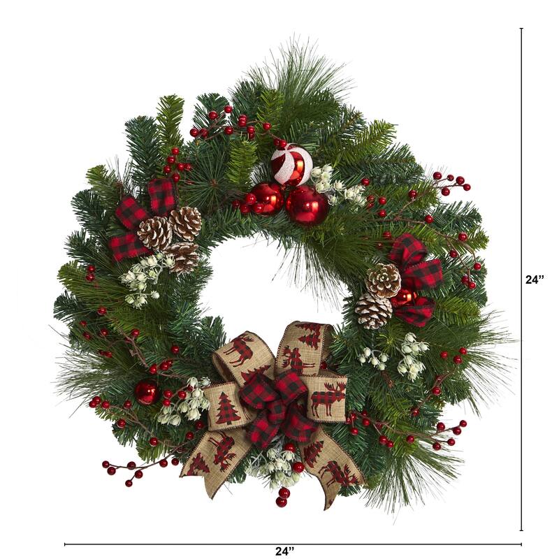 Pinecones and Ornaments Artificial Christmas Wreath, 24-Inch, Unlit