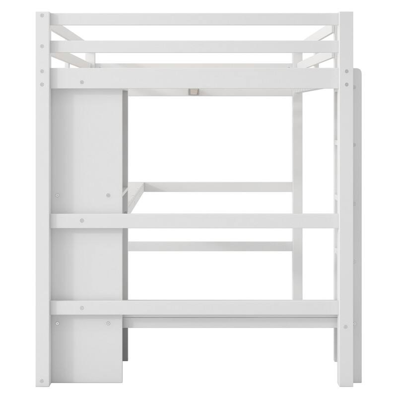 Full Size Loft Bed with Multifunction Shelves and Under-bed Desk