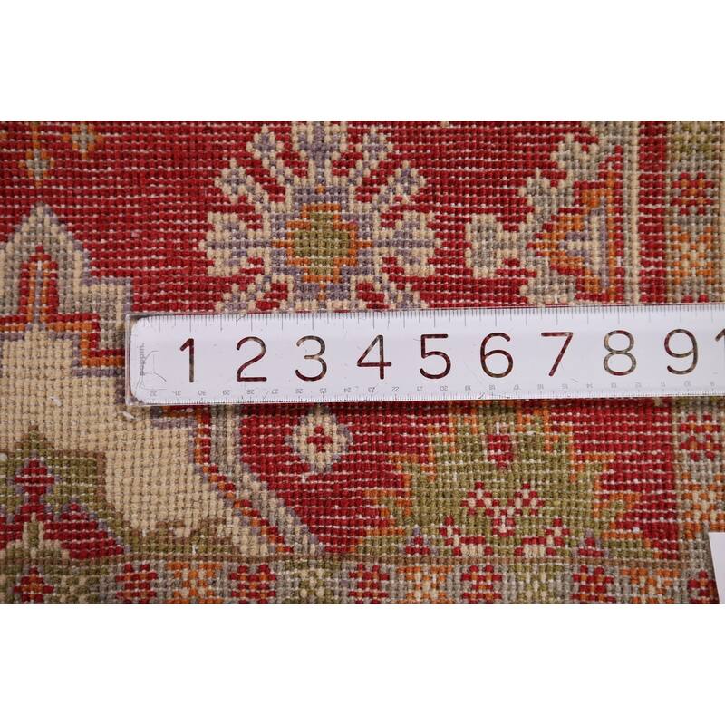 Geometric Red Kazak Accent Rug Hand-Knotted Oriental Wool Carpet - 2'7" x 4'1"