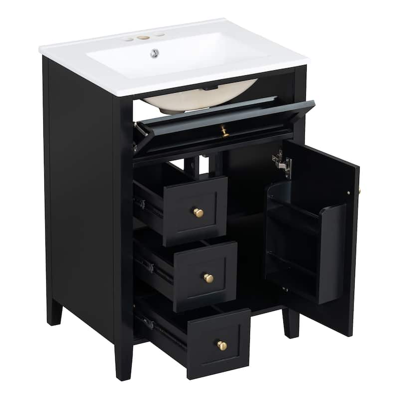 24" Bathroom Vanity with Sink Set Bathroom Storage Cabinet with 3 Drawers and Adjustable Shelves