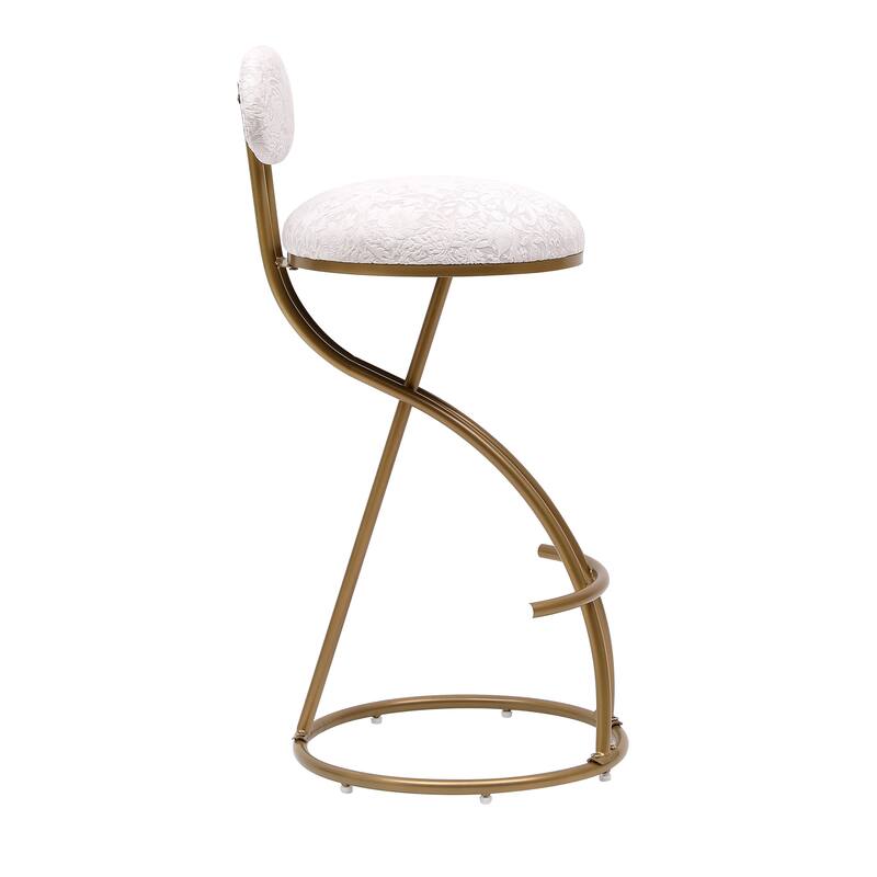 Bar Stools Set Of 2 S-Shaped Barstools With Backrest Floral Print Upholstered Dining Chairsstool