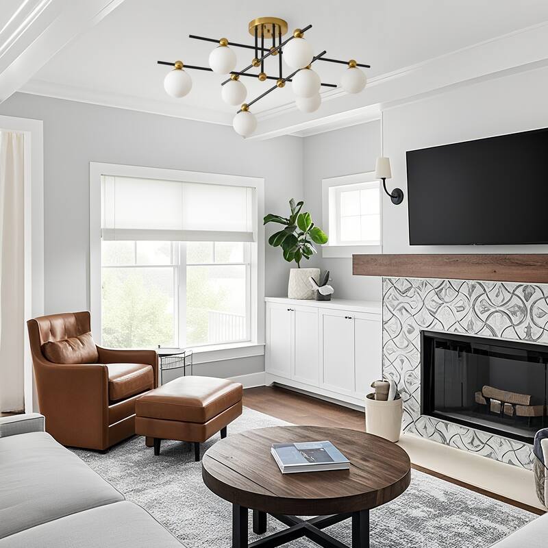 8 - Light Dimmable Sputnik Sphere Semi Flush Mount - Brushed Gold