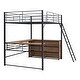 preview thumbnail 33 of 48, Loft Bed with 3 Layers of Shelves & L-Shaped Desk, Metal Loft Bed Frame with Safety Guardrails and Inclined Ladder