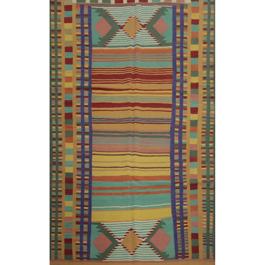 Hand Woven Oriental 100% Wool Carpet Southwestern Modern Multi-Colored Kilim Area Rug - 9' 10'' X 7' 0''