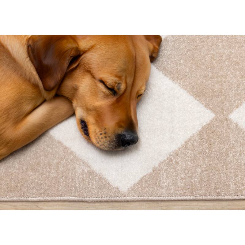 Covington Beige Cream Modern Diamonds Area Rug