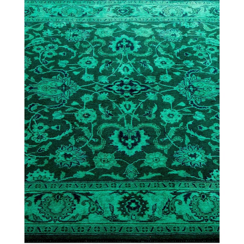 Overton Hand Knotted Wool Vintage Inspired Modern Contemporary Overdyed Green Area Rug - 3' 2" x 5' 2"