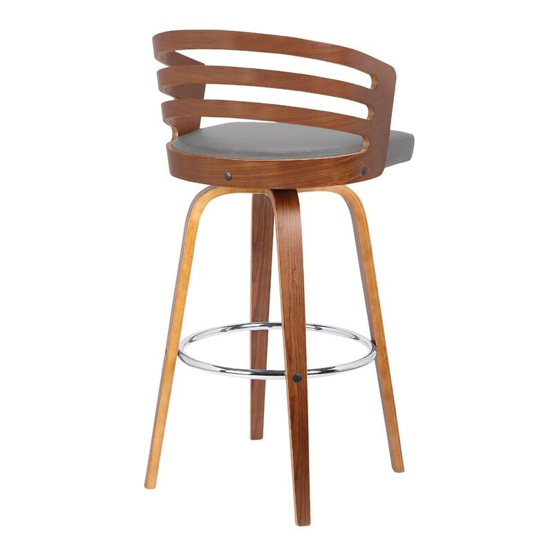 Grey Fabric Swivel Counter Height Bar Chair with Brown Iron Frame and Footrest