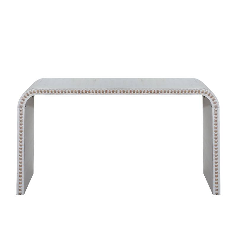 59" Wood Console Table with Waterfall Design and Beaded Trim for Entryway, Living Room, Corridor