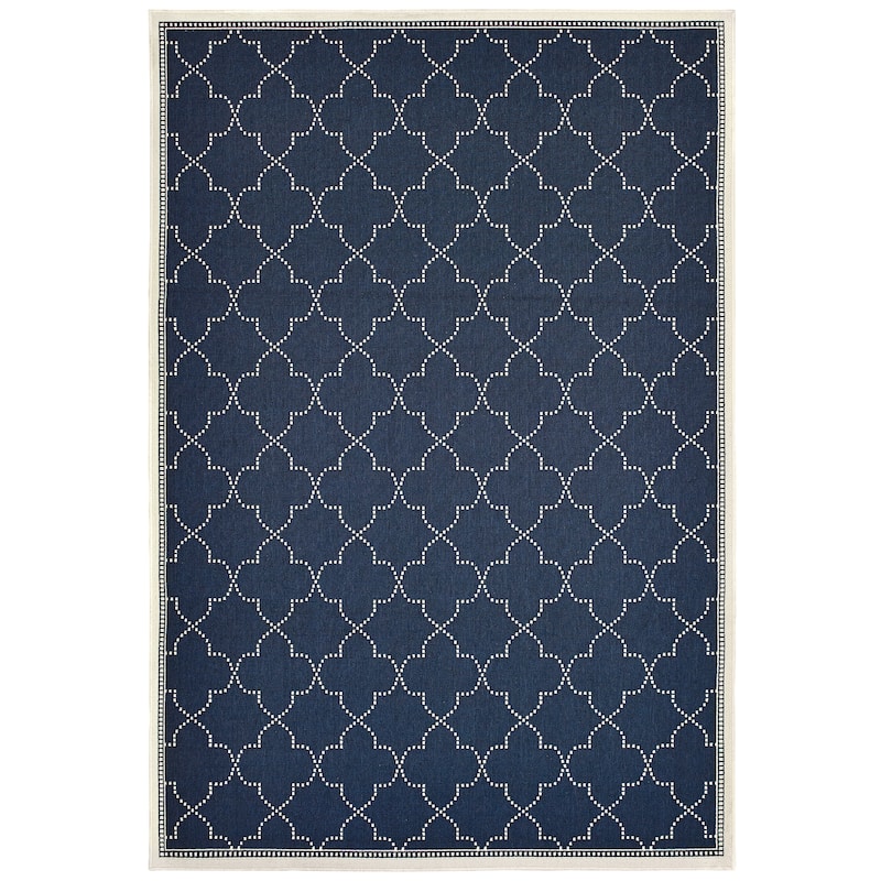 Style Haven Marianna Simple Lattice Navy/ Off-White Loop Pile Indoor Outdoor Area Rug
