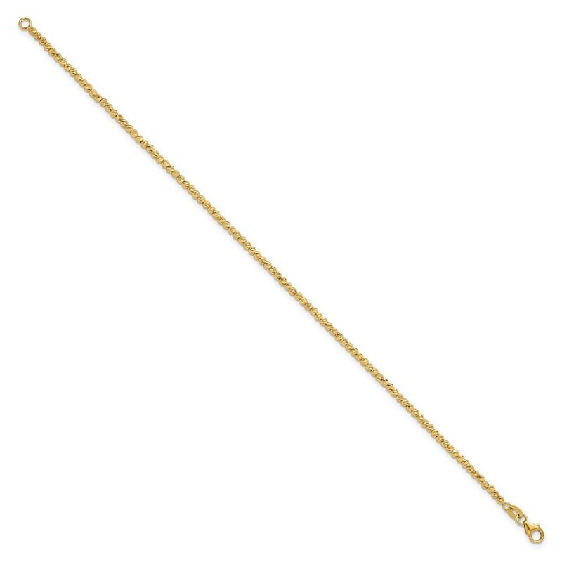 Curata 14k Yellow Gold 7.5" 2mm Polished and Sparkle Cut Beaded Bracelet