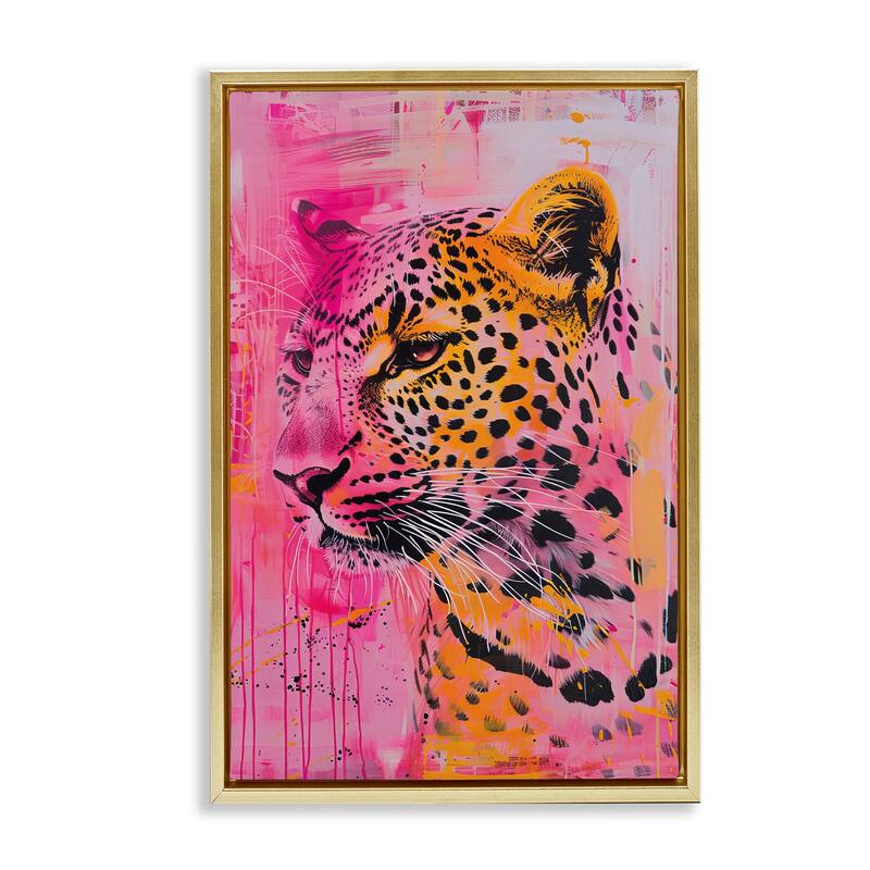 Stupell Vibrant Purple & Orange Cheetah Framed Floater Canvas Wall Art Design By LSR Design Studio - 17 x 25 - Gold