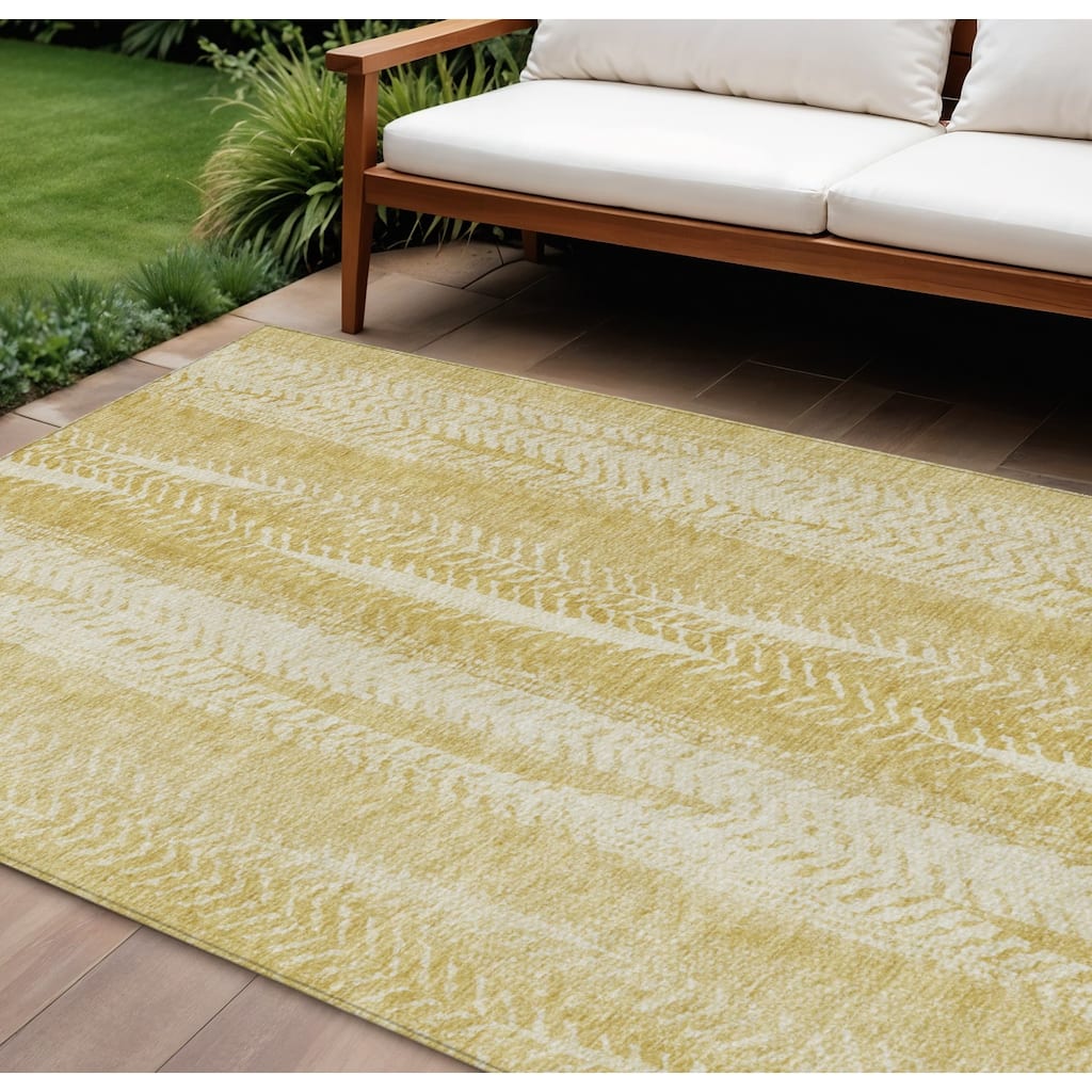 HomeRoots Botanical Leaves Transitional Rectangle Outdoor Rug