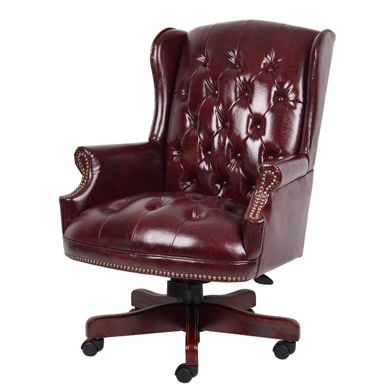 Saily Oversized Exec Chair, Traditional Wingback Burgundy Tufted Vinyl