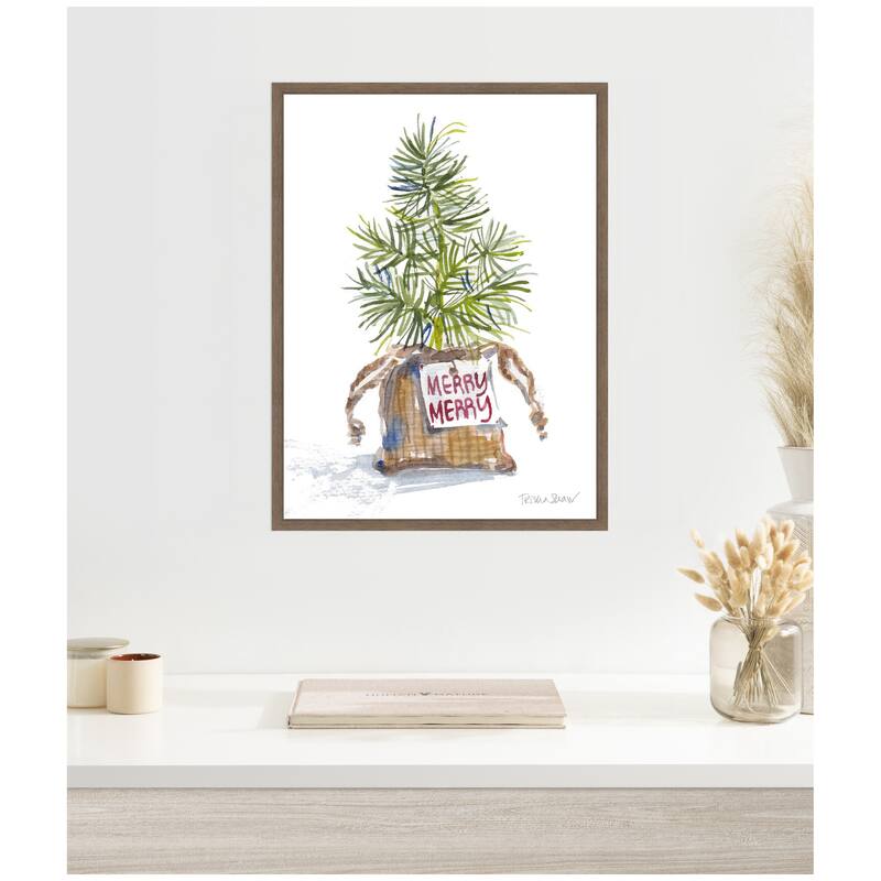 Kate and Laurel Framed Canvas Merry Seedling In Burlap by Patricia Shaw