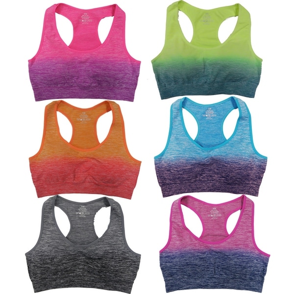 Women's 6 Pack Seamless Dip Dye Ombre Padded Athletic Sports Yoga Bras