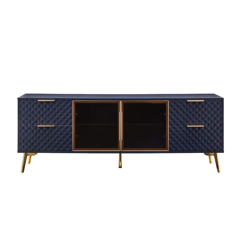 59.9" TV Stand with Geometric Design and 4 Drawers with 2 Shelves