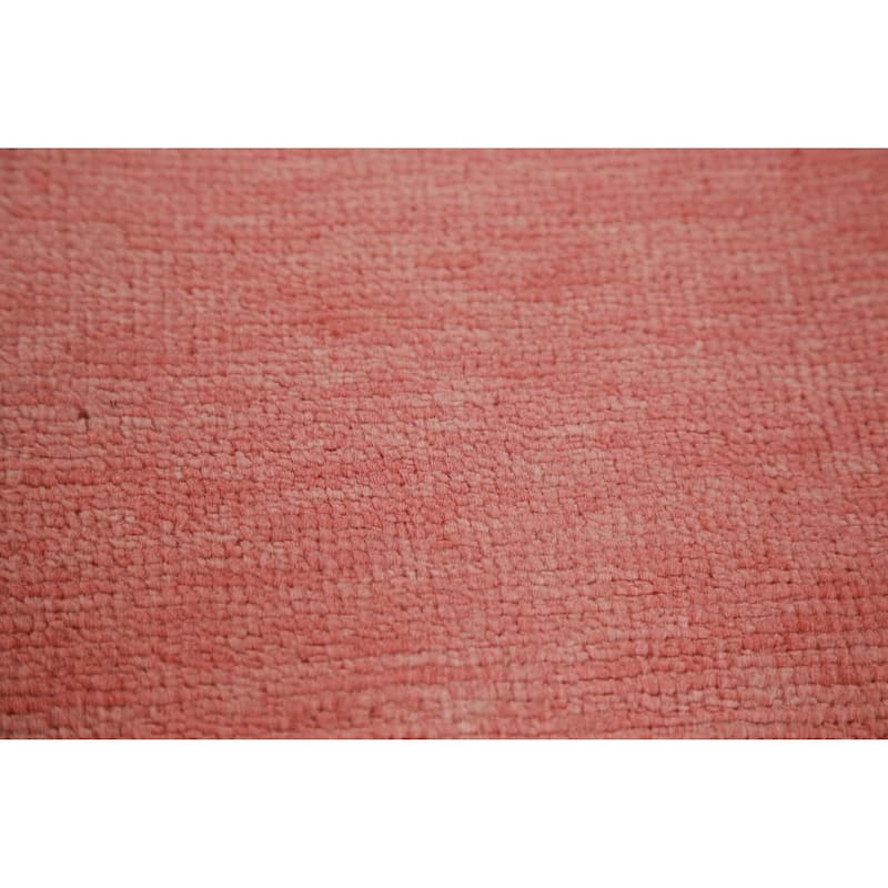 Hand Knotted Oriental 100% Wool Carpet Modern Solid Pink Gabbeh Area Rug - 9' 3'' X 6' 0''