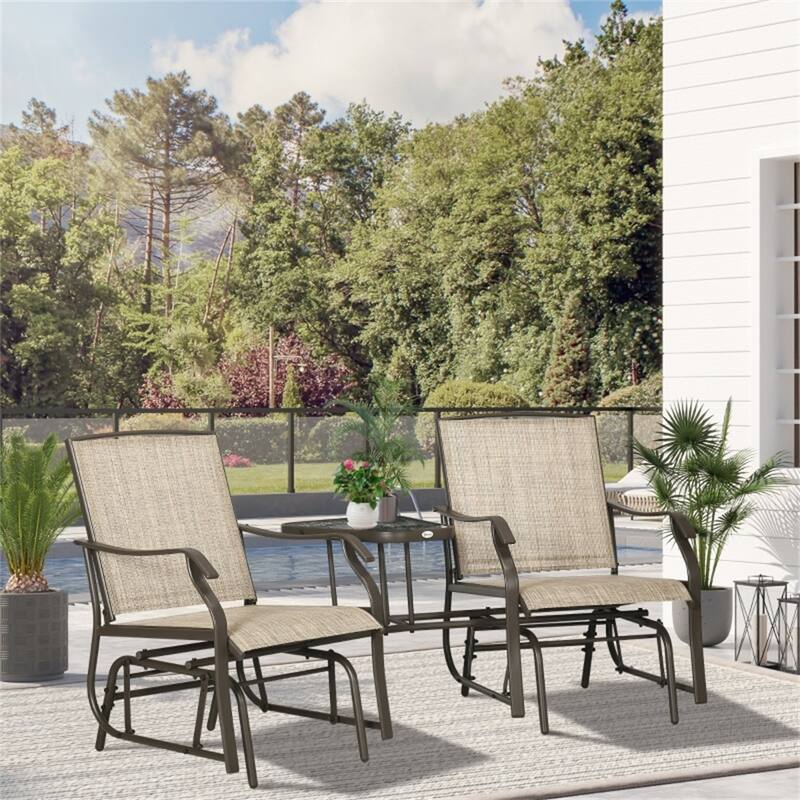 Outdoor Double Rocking Glider Chair with Built-In Tea Table and Steel Frame for 2 Person - 76.75" L x 34.75" W x 35" H