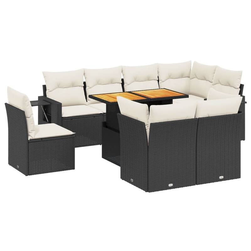 vidaXL Patio Sofa Set with Cushions Conversation Set Outdoor 9 Piece Poly Rattan - 21.7 x 39.4 x 28.7