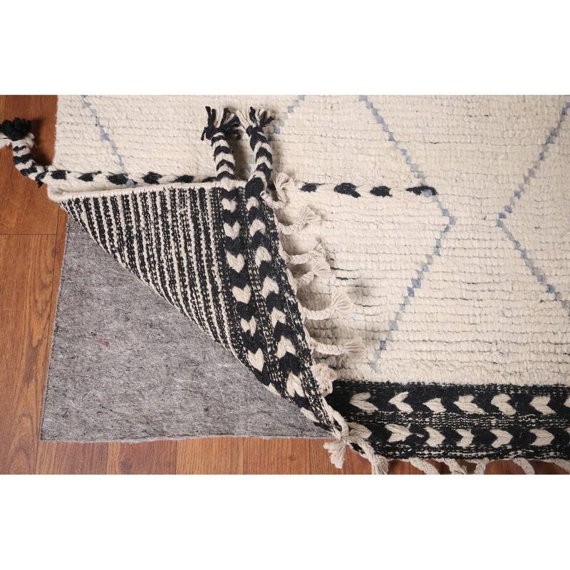 All-Over Ivory Moroccan Oriental Area Rug Handmade Wool Carpet - 8'8"x 12'11"