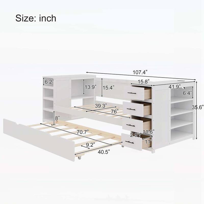Multifunctional Wooden Daybed with Abundant Storage and Modern Design for Bedroom