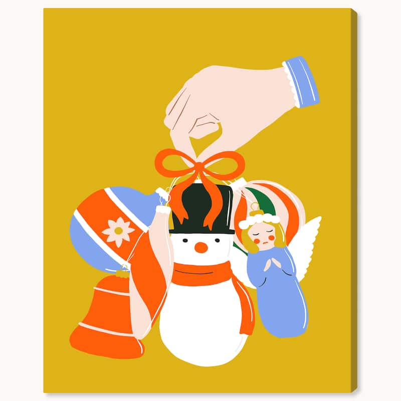 Wynwood Studio Canvas Holiday and Seasonal Group of Ornaments Yellow Modern & Contemporary Wall Art Canvas Print