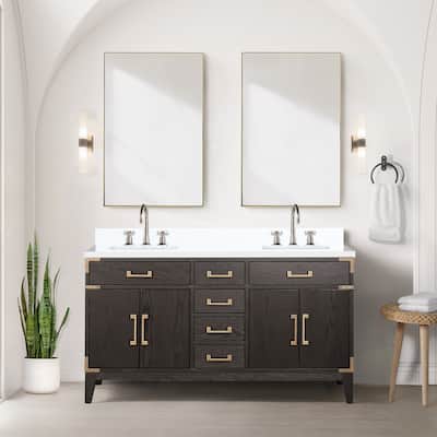 Laurel 60 in W x 22 in D Black Oak Double Bath Vanity, Cultured Marble Top, and 28 in Mirrors