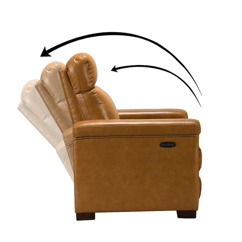 Alicia 34.65" Wide Contemporary Classic Genuine Leather Power Recliner With USB Port, Set of 2