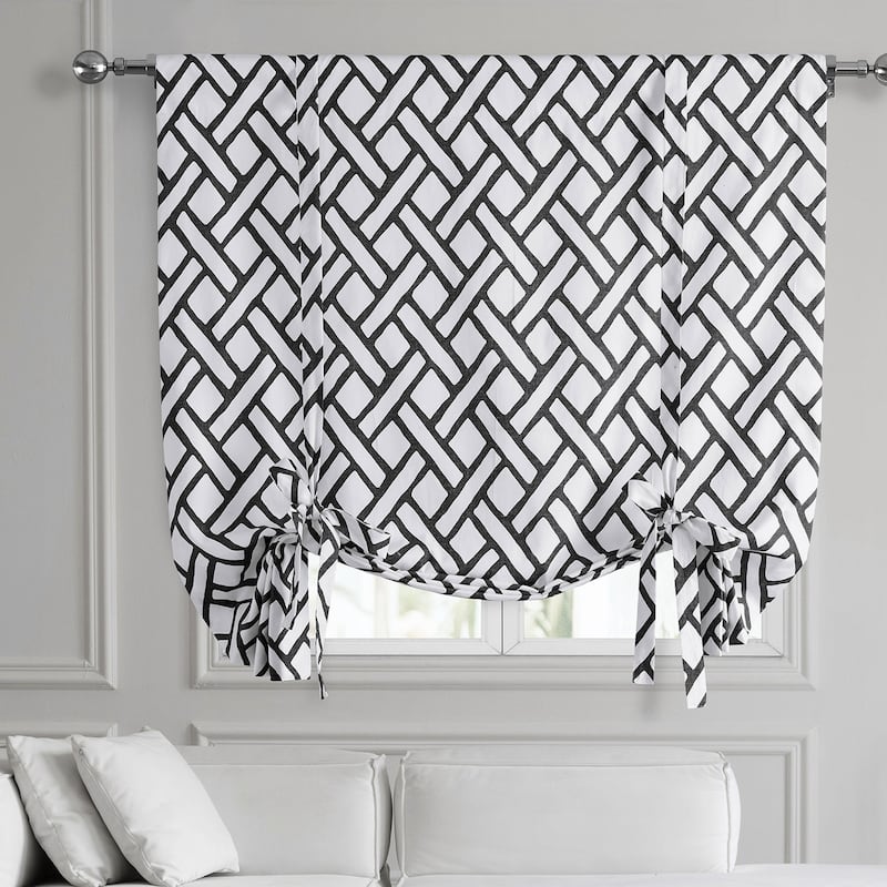 Exclusive Fabrics Garden Path Printed Cotton Tie-Up Window Shade (1 Panel) - 46 X 63 - Garden Path Black